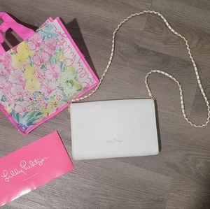 Lilly Pulitzer CLIONA CLUTCH Resort White Gold Chain Bag Crossbody Bamboo USED
